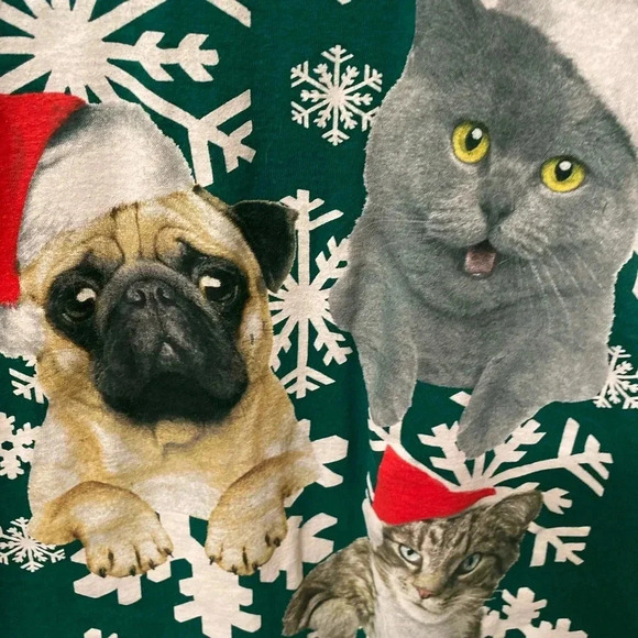 Kids small ugly Christmas tee cats dog pug Santa hat shirt snowflakes unisex - Picture 4 of 6